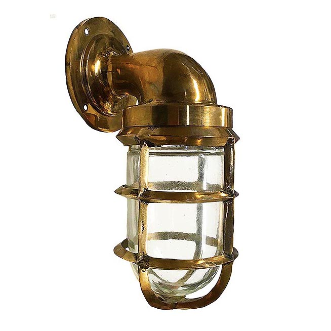 Small Brass Vintage Ship Oval Caged Bulkhead Light •