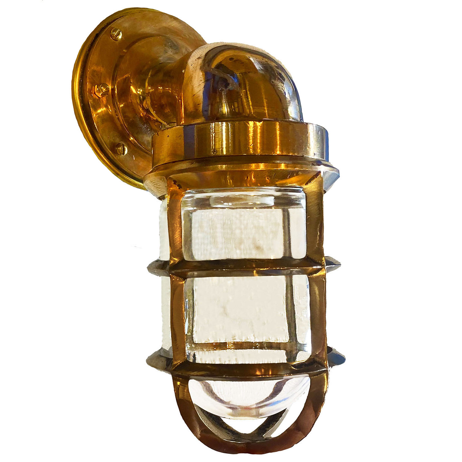 Marine Grade Brass Bulkhead Light w/ Hood (T-8) - Shiplights