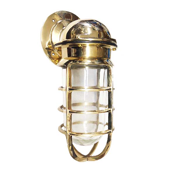 Brass clam shell nautical bulkhead light w/feet- 8.5 - Dock Lights