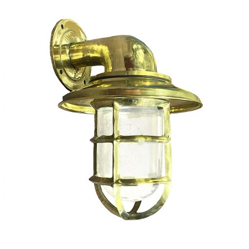 Marine Grade Brass Bulkhead Light w/ Hood (T-8) - Shiplights