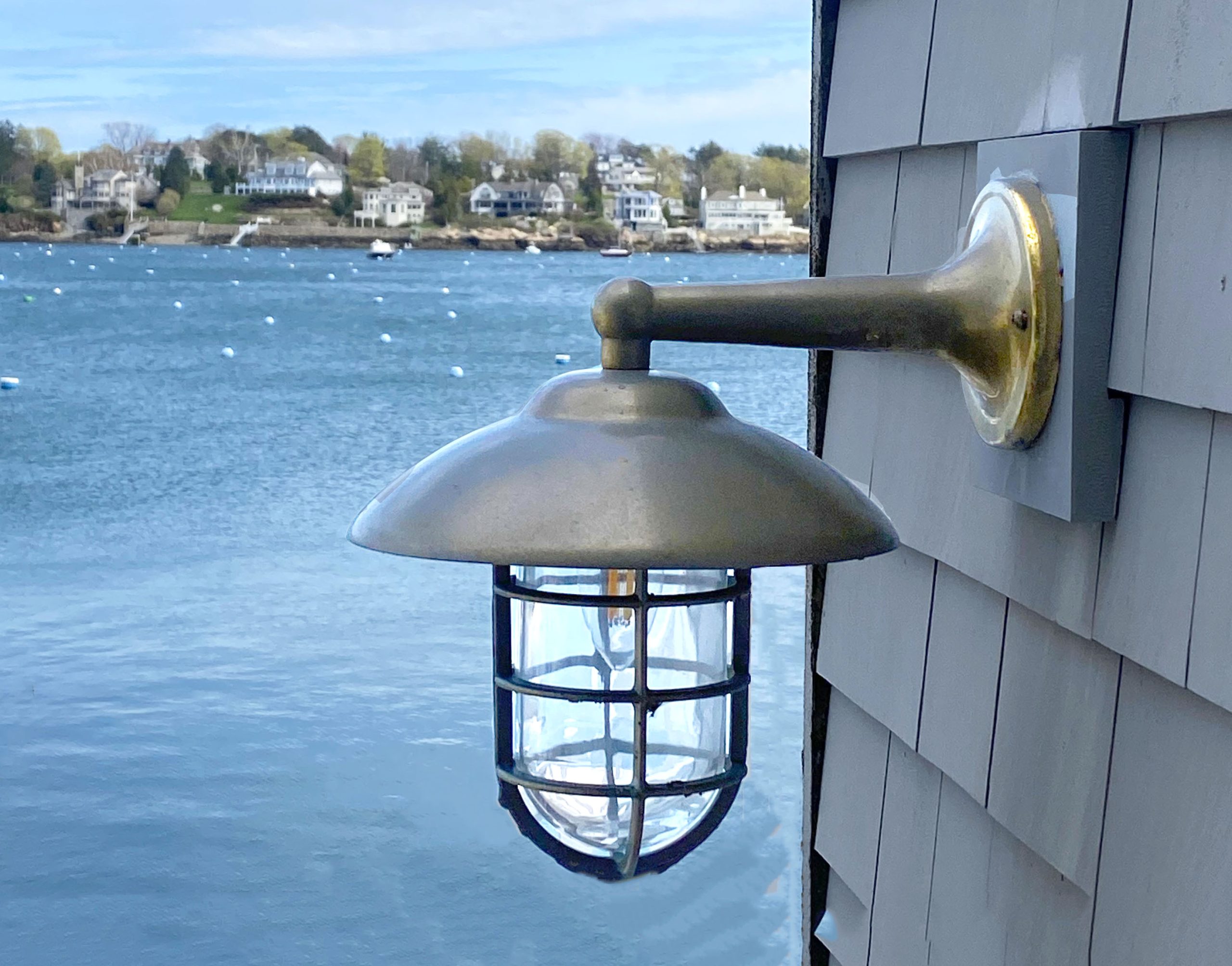 Nautical Bulkhead Brass Exterior Light Frosted Glass Shade Patio Porch